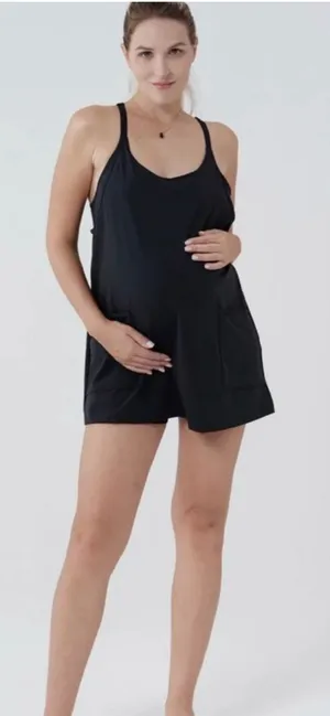 NEW Black Breezy-Comfort Mini Maternity Dress Romper thumbnail 1