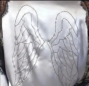 Victoria's Secret Satin Lace Robe Angel‎ Wings Gray Kimono M/L thumbnail 6