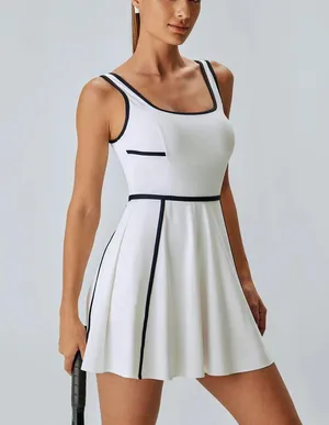 Berlook Activewear White Contrast Trim Tennis Dress thumbnail 4