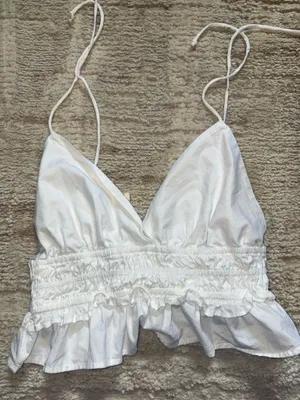 White crop Ruffle top  thumbnail 1
