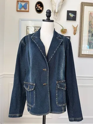 Lanie New York Women's Denim Rhinestone Blazer XL thumbnail 1