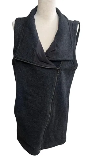 EILEEN FISHER‎ Sweater Vest XS Wool Blend Moto Fleece Lined Asymmetric Zip Gray thumbnail 1
