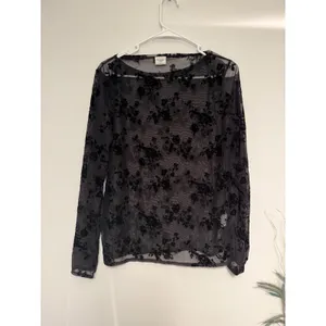 Abercrombie & Fitch Womens Black Floral Burnout Velvet Mesh Long Sleeve Top L thumbnail 2