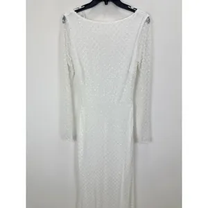 Lulus Mariani White Sequin Beaded Backless Long Sleeve Maxi Dress Medium NWT thumbnail 7
