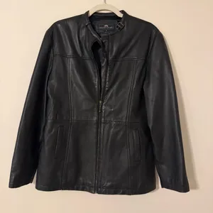 Vintage British Khaki Genuine Leather Y2K‎ Zip Up Black Jacket Size 10 thumbnail 1
