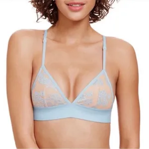 Pink Victoria's Secret Womens Blue Floral Lace Triangle Unlined Bralette Small thumbnail 1