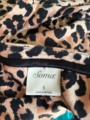 Soma Mob Wife A Line Animal Print Cheetah Dress Sz S Stretch Cotton 3/4 Sleeve thumbnail 6