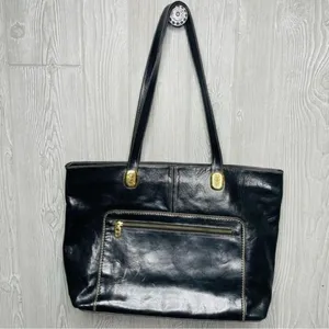 Vintage Marino orlandi large black leather tote bag purse laptop designer gold h thumbnail 2