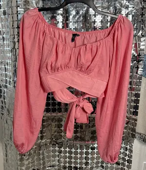 Windsor Coral Off-Shoulder Blouse with Tie-Front thumbnail 1