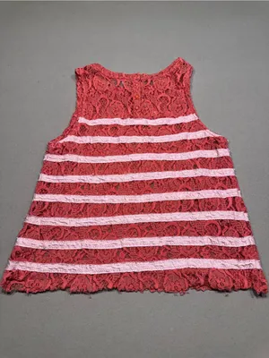 Free People Sheer Lace Melon Stripe Raw Hem Sleeveless Tank Top thumbnail 2