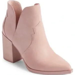 Steve Madden Chaya Pointed Toe Bootie Leather Chunky Block Heel Cutout Pink 8.5 thumbnail 1