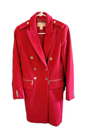 Michael Kors Coat Womens Size S Red Wool Double Breasted Military Peacoat Zipper thumbnail 1