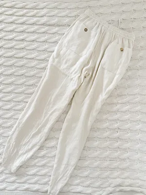 Structure Vintage Cream Wide-Leg Drawstring linen blend Pants thumbnail 3
