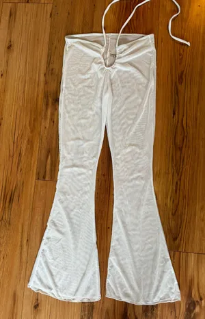 White Sheer Flare Leg beach Pants Size M thumbnail 3