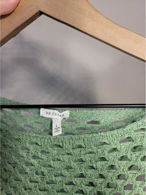 En Crème Sage Open-Knit Bell Sleeve Crop Top Fairy Y2K L thumbnail 2