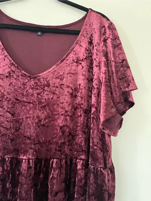 Torrid Burgundy Red Velvet Babydoll Top 3X Romantic Fall Feminine Holiday thumbnail 2