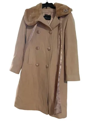 Vintage Y2K Moda International Pink Wool Fur Trim Overcoat Coat 6 thumbnail 1