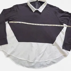 French Connection Grey and White Collared Blouse Top with Zipper Back (Size S) thumbnail 4