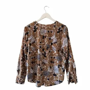 Ann Taylor Floral Mixed Media Pleat Front Gold Gray Office Career Top Sz MP thumbnail 5