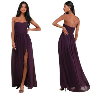 Lulus Luxe Favorite Dark Purple Strapless Ruched Maxi Dress size Large NWT thumbnail 2