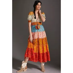 Anthropologie NWT Tiered True Dress Small Patchwork Colorblock Floral‎ Midi Boho thumbnail 10
