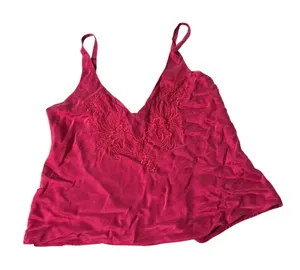 Satin Silk Floral Embroidered Cami Tank Top Women Medium Red V-Neck Strap thumbnail 1