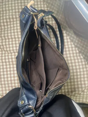 Navy Leather Shoulder Bag with Gold Hardware - Women's thumbnail 6