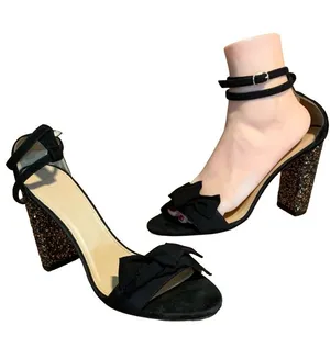 J. Crew Black Suede & Grossgrain Gold & Silver Glitter Block Heel Shoes (8.5) thumbnail 1