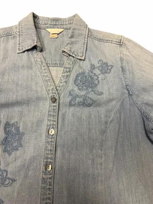 Vintage Y2K Denim Embroidered Button Front Top Cottagecore Boho Western XL thumbnail 5