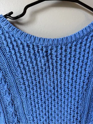 Lauren Ralph Lauren Women’s Blue Cable Knit Drawstring Sweater Size Large thumbnail 3