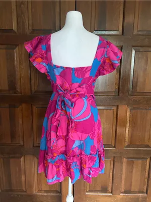 Tuckernuck X Cameran‎ Eubanks Wild Azalea Edisto Dress Pink Blue Linen Small S thumbnail 6