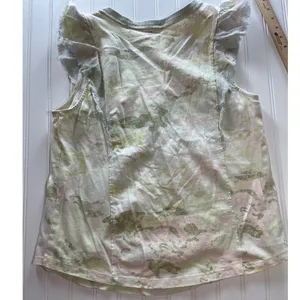 Anthropologie Pilcro Top Camo Yellow Green Ruffle Sleeve V-Neck Large thumbnail 8