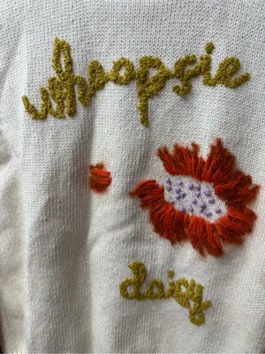 Lingua Franca Whoopsie Daisy Knit Pullover Crewneck Sweater Beige Small READ thumbnail 10
