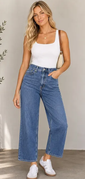 Free Assembly Full Wide Straight‎ High Rise Jeans Medium Wash Size 6 thumbnail 1