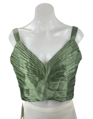 NEW Abercrombie & Fitch Green Silk Satin Pintucked Sleeveless V Neck Crop Top L thumbnail 1