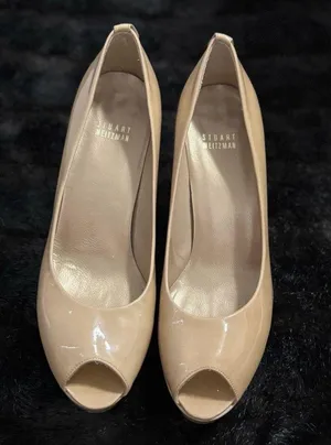 Stuart Weitzman Beige Patent Peep Toe Pumps Heels Shoes Size 9 M thumbnail 1