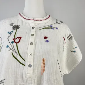 NWOT Johnny Was Cotton Embroidered Short Sleeve Blouse Boho Chic White Size M thumbnail 3