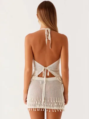 NWT Peppermayo Scorpio Crochet Halter Top (S/M) and Mini Skirt (M/L) in Ivory thumbnail 11