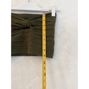 Aerie Twist Front Knit Tube‎ Top Olive Green Textured Strapless Crop Top Medium thumbnail 6