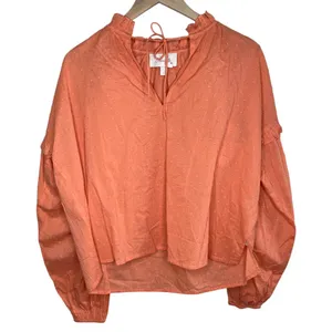 Cleobella Organic Cotton Orange Textured Long Sleeve Tie Neck Tunic Blouse S thumbnail 1