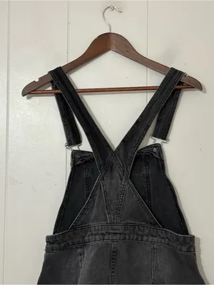 Free People Rocky Mountain Denim Overall Dress Charcoal Gray Sz 8 Snap Side Mini thumbnail 7