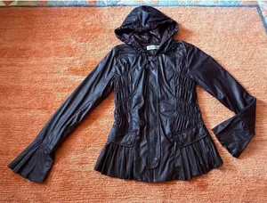 Moto & Co Faux Leather Jacket S Black Peplum Hooded thumbnail 1