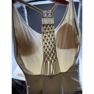 Aerie Women Medium Macrame Halter‎ Top One Piece Swimsuit White thumbnail 11