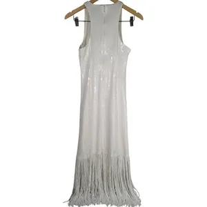 J. Crew Collection White Sequin Fringe Maxi‎ Dress Formal Evening Gown Size 2 thumbnail 2