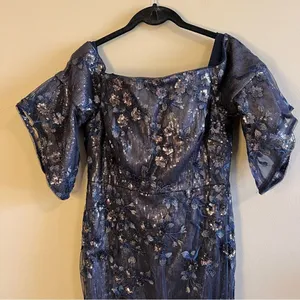 Aidan Mattox Blue Sequin Off the Shoulder‎ Dress Gown Long 6 thumbnail 3