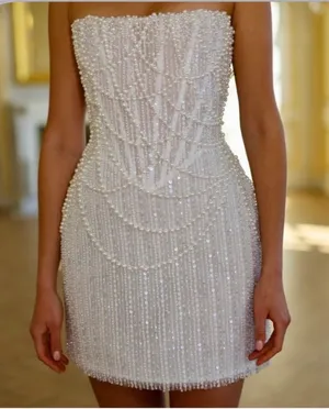 Pearl Beaded Mini Dress White Size 8 thumbnail 1