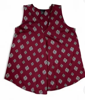 Ann Taylor Burgundy Sleeveless V-Neck Medallion Print Camisole thumbnail 1