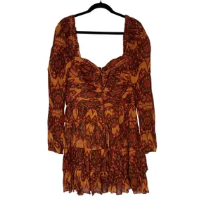 Ulla‎ Johnson Mini Dress Women 10 Orange Excellent Ikat Metallic Ruffle Ruched thumbnail 3