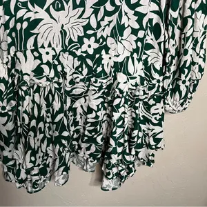 Free People‎ Rebecca Floral Green White Ruffle Tiered Long Sleeve Mini Dress thumbnail 10