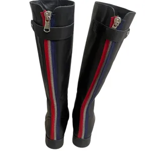 Steve Madden journal Black Tall leather Boots Red Navy Rear Zipper women z 8 EUC thumbnail 2